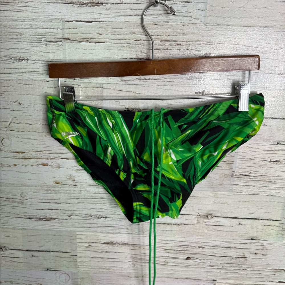Speedo Green Leaf Print Swim Trunks